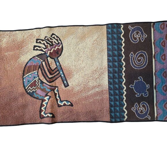 Vohann Southwestern Dancing Kokopelli Gecko Teal Black Table Runner 68" x 13" - Picture 2 of 5